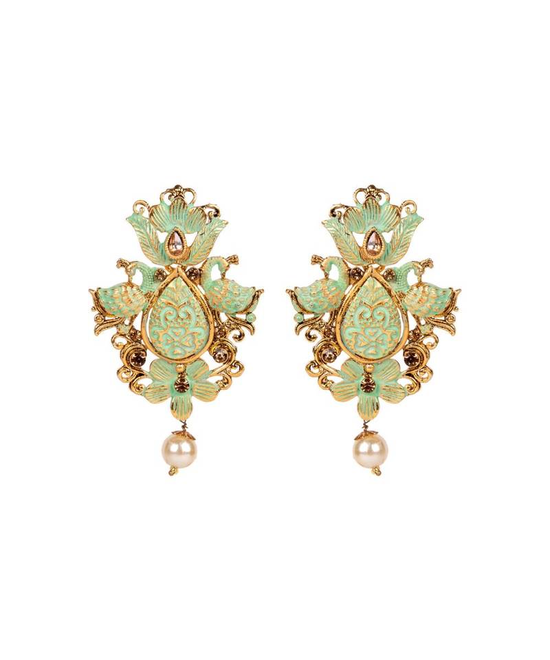 Antique Matte Gold Finish Maroon Stone Studded Temple Jewellery set