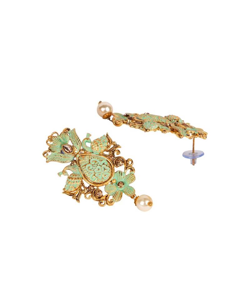 Antique Matte Gold Finish Maroon Stone Studded Temple Jewellery set