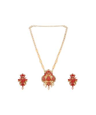 Antique Matte Gold Finish Maroon Stone Studded Temple Jewellery set 1