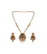 Antique Matte Gold Finish Maroon Stone Studded Temple Jewellery set