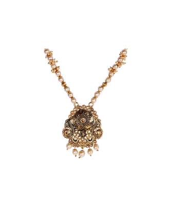 Antique Matte Gold Finish Maroon Stone Studded Temple Jewellery set 3