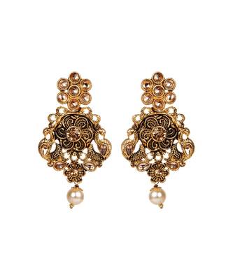 Antique Matte Gold Finish Maroon Stone Studded Temple Jewellery set 4