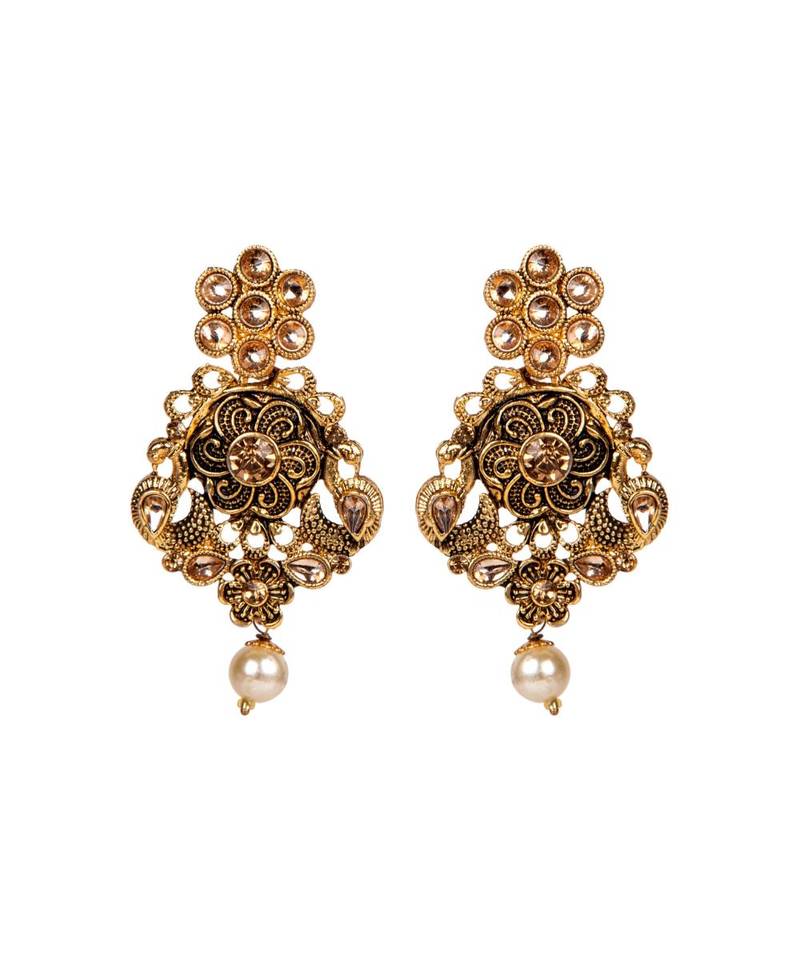 Antique Matte Gold Finish Maroon Stone Studded Temple Jewellery set