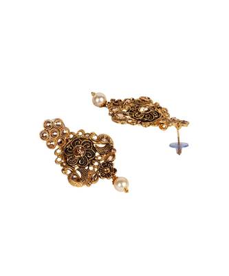 Antique Matte Gold Finish Maroon Stone Studded Temple Jewellery set 5