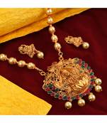 Antique Matte Gold Finish Maroon Stone Studded Temple Jewellery set