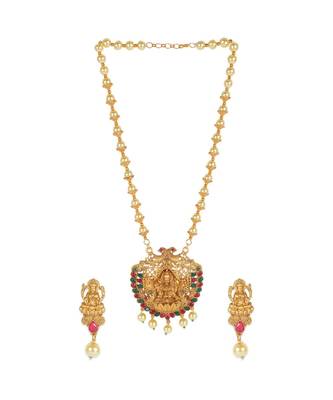 Antique Matte Gold Finish Maroon Stone Studded Temple Jewellery set 2