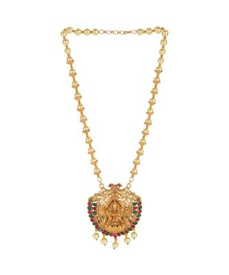 Antique Matte Gold Finish Maroon Stone Studded Temple Jewellery set 3