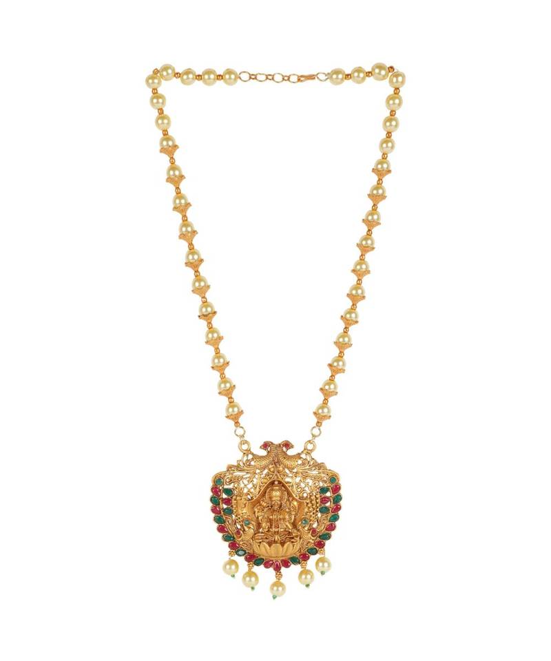 Antique Matte Gold Finish Maroon Stone Studded Temple Jewellery set