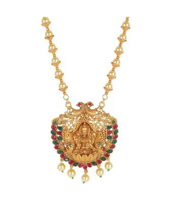 Antique Matte Gold Finish Maroon Stone Studded Temple Jewellery set 4