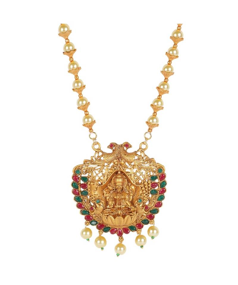 Antique Matte Gold Finish Maroon Stone Studded Temple Jewellery set