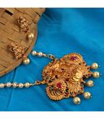 Antique Matte Gold Finish Maroon Stone Studded Temple Jewellery set