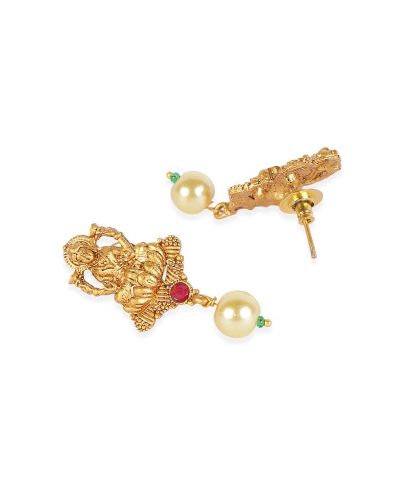 Antique Matte Gold Finish Maroon Stone Studded Temple Jewellery set