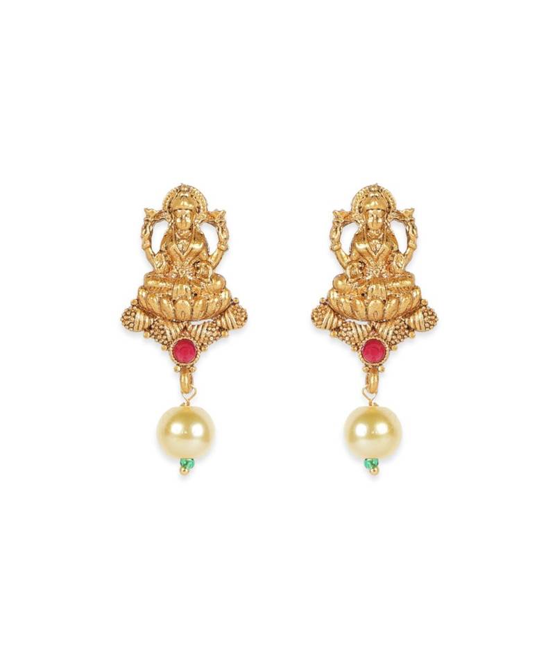 Antique Matte Gold Finish Maroon Stone Studded Temple Jewellery set