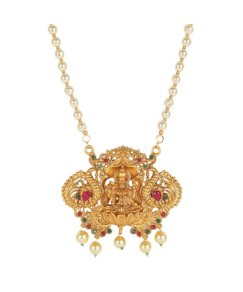 Antique Matte Gold Finish Maroon Stone Studded Temple Jewellery set