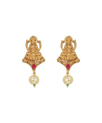Antique Matte Gold Finish Maroon Stone Studded Temple Jewellery set 2