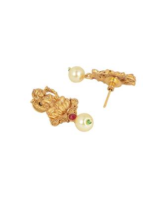 Antique Matte Gold Finish Maroon Stone Studded Temple Jewellery set 3