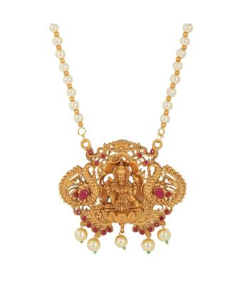 Antique Matte Gold Finish Maroon Stone Studded Temple Jewellery set 5