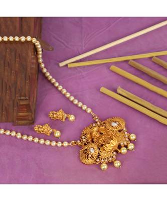 Antique Matte Gold Finish Maroon Stone Studded Temple Jewellery set 1