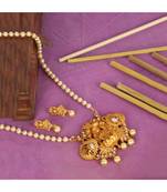 Antique Matte Gold Finish Maroon Stone Studded Temple Jewellery set