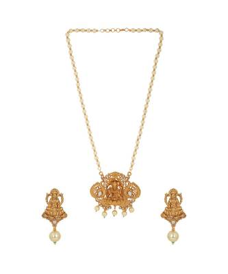 Antique Matte Gold Finish Maroon Stone Studded Temple Jewellery set 2