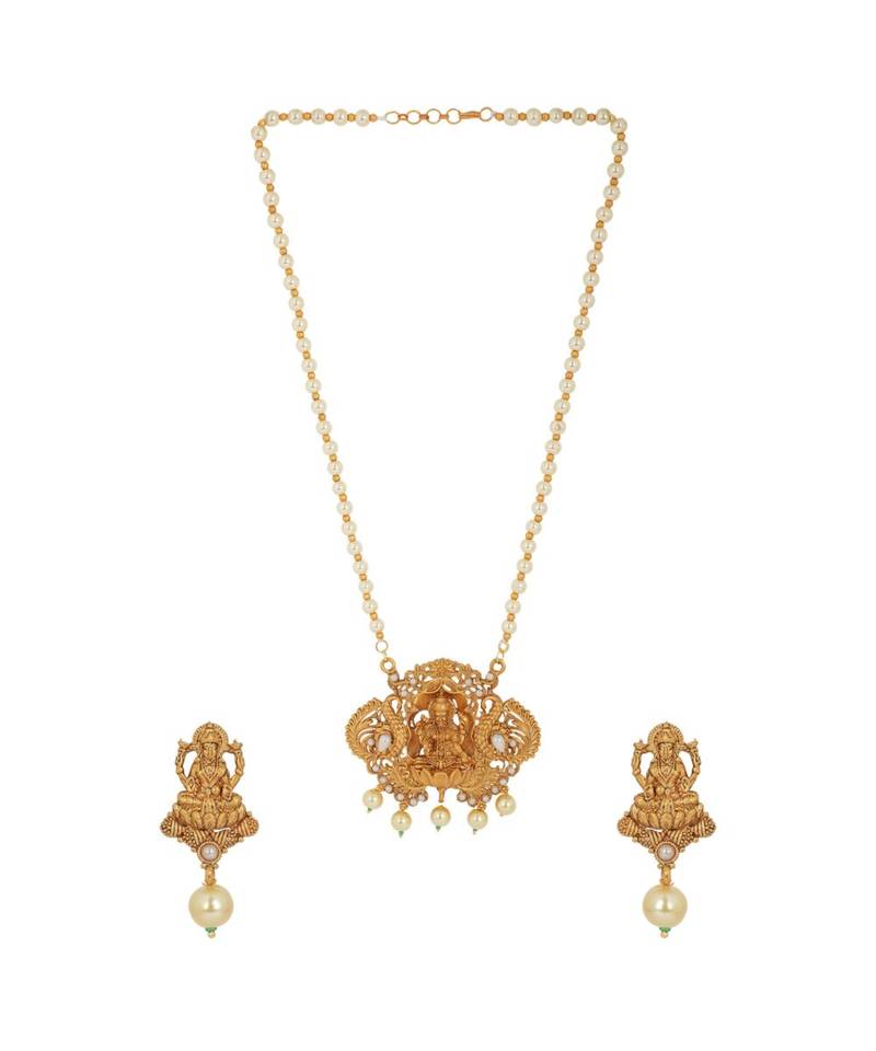 Antique Matte Gold Finish Maroon Stone Studded Temple Jewellery set