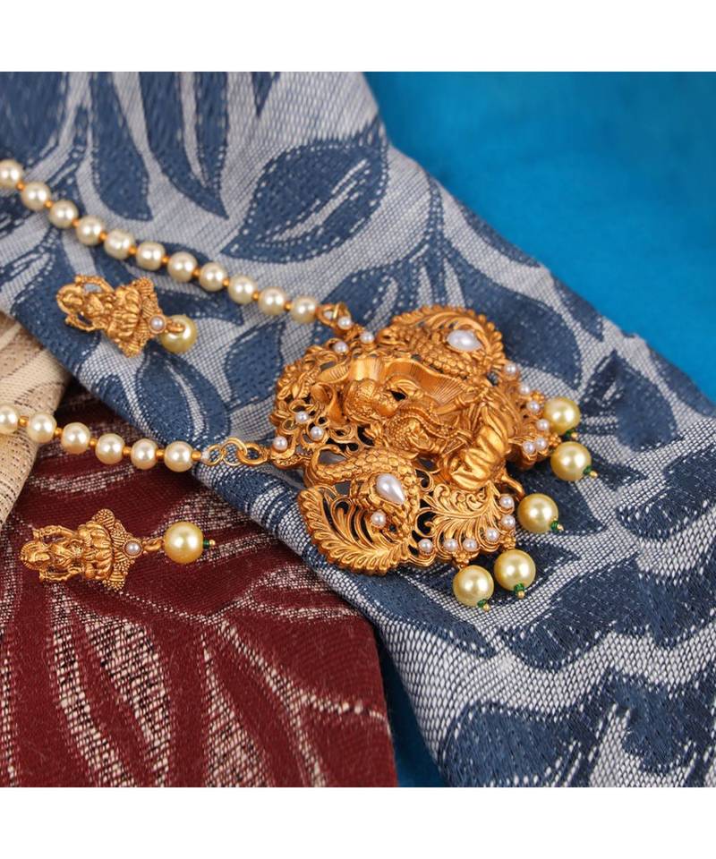 Antique Matte Gold Finish Maroon Stone Studded Temple Jewellery set