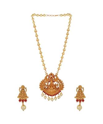 Antique Matte Gold Finish Maroon Stone Studded Temple Jewellery set 2