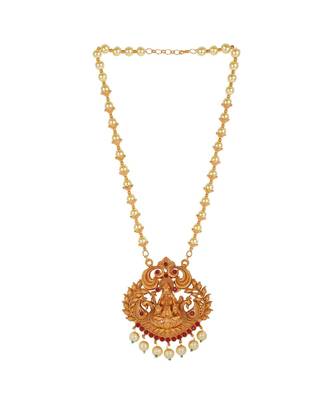 Antique Matte Gold Finish Maroon Stone Studded Temple Jewellery set 3
