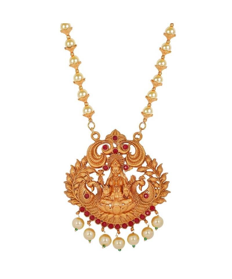 Antique Matte Gold Finish Maroon Stone Studded Temple Jewellery set