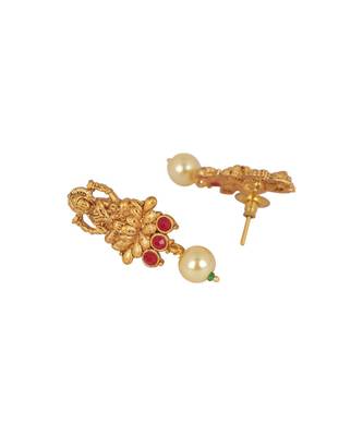 Antique Matte Gold Finish Maroon Stone Studded Temple Jewellery set 5