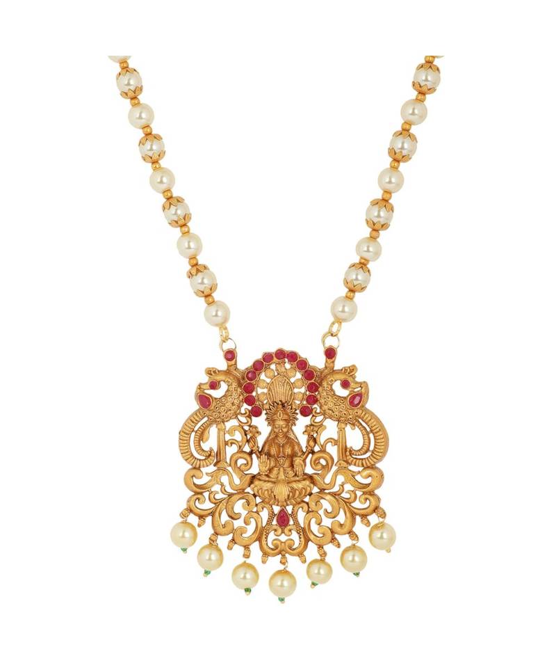 Antique Matte Gold Finish Maroon Stone Studded Temple Jewellery set