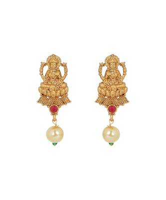 Antique Matte Gold Finish Maroon Stone Studded Temple Jewellery set 5