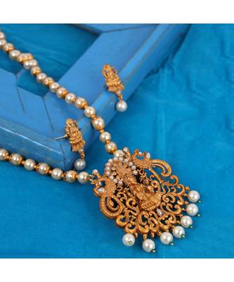 Antique Matte Gold Finish Maroon Stone Studded Temple Jewellery set 1