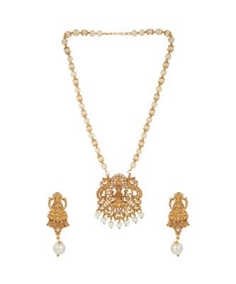 Antique Matte Gold Finish Maroon Stone Studded Temple Jewellery set 2