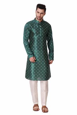 Koshin Teal Color Art Silk Square Digitally Printed Kurta Pyjama For Festive & Wedding 1