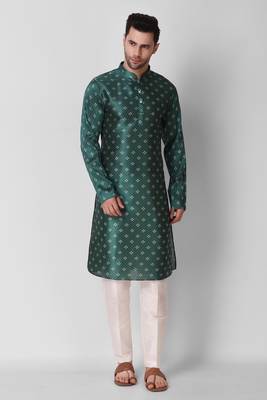 Koshin Teal Color Art Silk Square Digitally Printed Kurta Pyjama For Festive & Wedding 2
