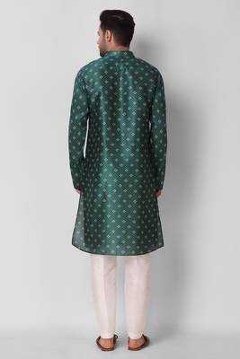 Koshin Teal Color Art Silk Square Digitally Printed Kurta Pyjama For Festive & Wedding 3