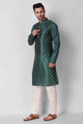 Koshin Teal Color Art Silk Square Digitally Printed Kurta Pyjama For Festive & Wedding 4