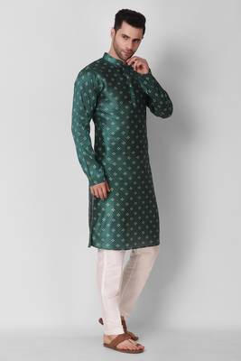 Koshin Teal Color Art Silk Square Digitally Printed Kurta Pyjama For Festive & Wedding 5