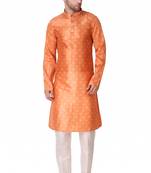 Koshin Orange Color Art Silk Square Digitally Printed Kurta Pyjama For Festive & Wedding
