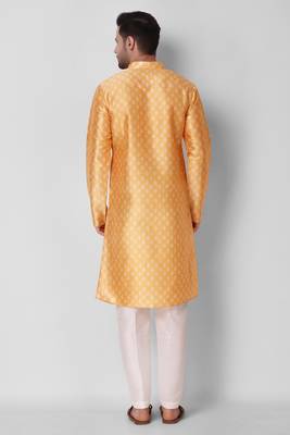 Koshin Yellow Color Art Silk Leaf Print Digitally Kurta Pyjama For Festive & Wedding 3