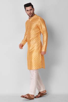 Koshin Yellow Color Art Silk Leaf Print Digitally Kurta Pyjama For Festive & Wedding 5