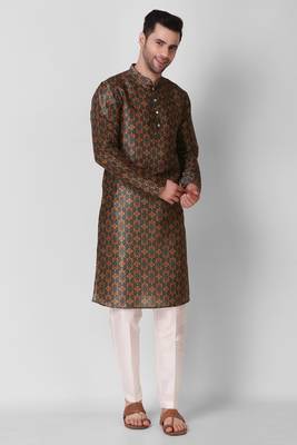Koshin Multicolor Color Art Silk All Over Printed Kurta Pyjama For Festive & Wedding 4