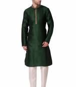 Koshin Dark Green Color Art Silk Neck Embroidered Kurta Pyjama For Festive & Wedding