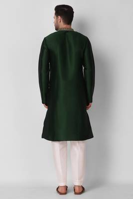 Koshin Dark Green Color Art Silk Neck Embroidered Kurta Pyjama For Festive & Wedding 3
