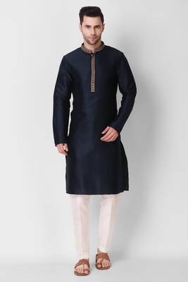 Koshin Navy Blue Color Art Silk Neck Embroidered Kurta For Festive & Wedding 2