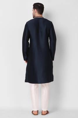 Koshin Navy Blue Color Art Silk Neck Embroidered Kurta For Festive & Wedding 3