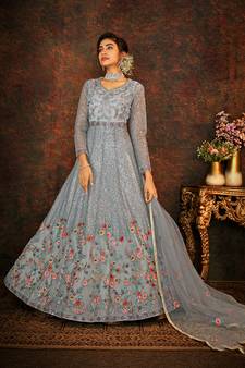 Grey embroidered net salwar