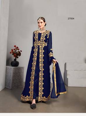 Blue embroidered georgette salwar 1