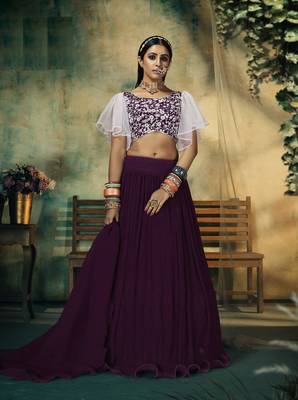 Wine embroidered georgette stitched lehenga 1